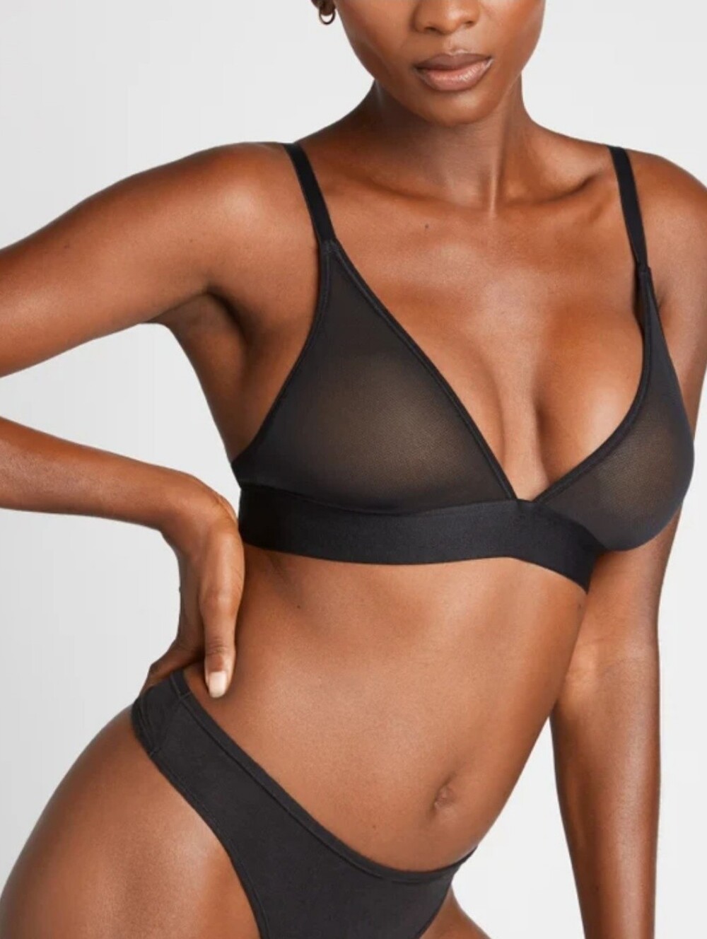 Negative Sieve Triangle Mesh Non Wire Bra Size 1 Black Bralette Minimalist Luxe